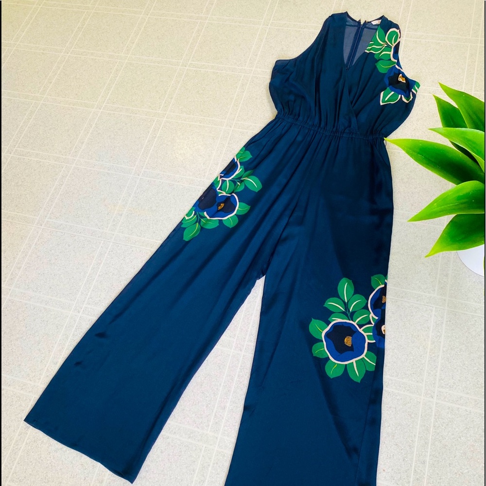 Tory Burch Navy SILK Jumpsuit Sz LG